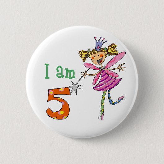 5 jaar oude prinses fairy ronde button 5,7 cm (Voorkant)