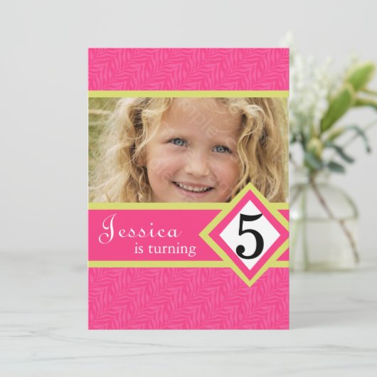 5 jaar oude uitnodiging van de Birthday Party Zebr (Staand voorkant)