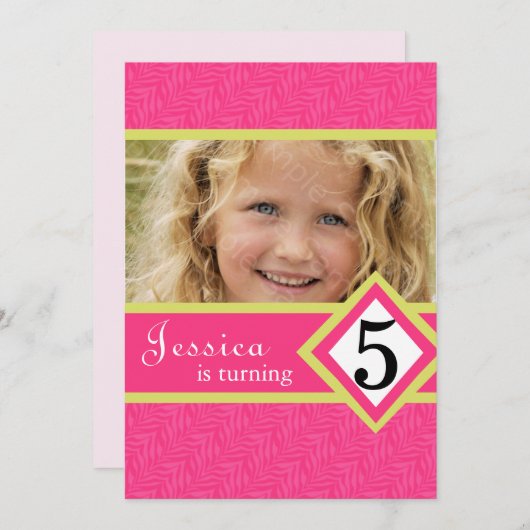 5 jaar oude uitnodiging van de Birthday Party Zebr (Voorkant / Achterkant)