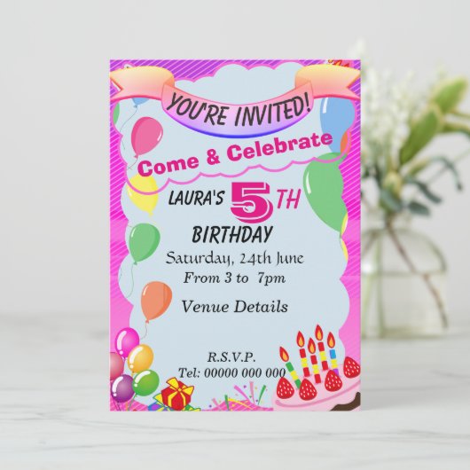 5 jaar oude uitnodiging van de vijfde verjaardag (Staand voorkant)