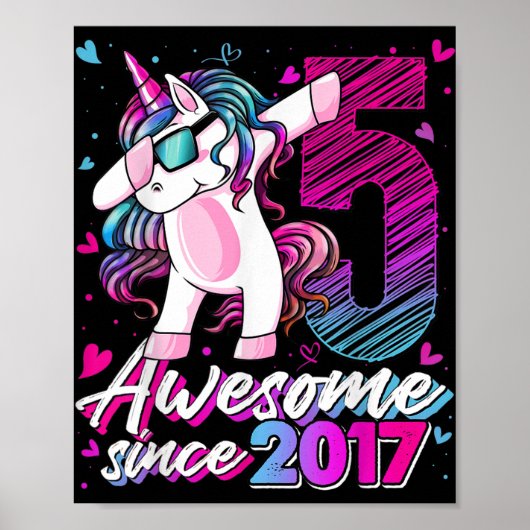 5 jaar oude Unicorn Dabbing 5th Birthday Girl Unic Poster (Voorkant)