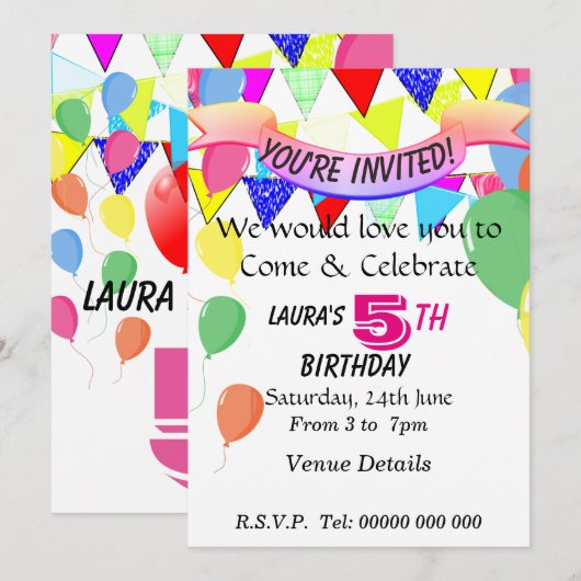 5 jaar oude verjaardag kaart (Voorkant / Achterkant)