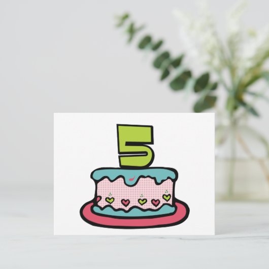 5 jaar oude verjaardagsCake Briefkaart (Staand voorkant)