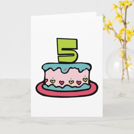 5 jaar oude verjaardagsCake Kaart (Gele Bloem)