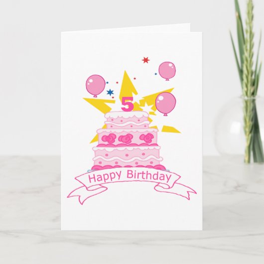 5 jaar oude verjaardagsCake Kaart (Voorkant)