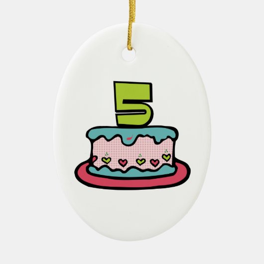 5 jaar oude verjaardagsCake Keramisch Ornament (Voorkant)