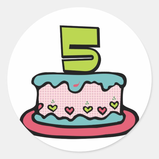 5 jaar oude verjaardagsCake Ronde Sticker (Voorkant)