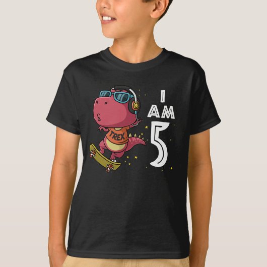 5 jaar Skateboard Trex dinosaur 5 jaar oud T-shirt (Voorkant)