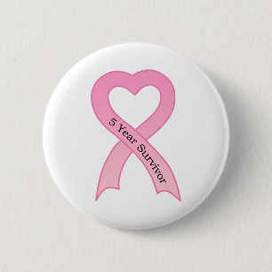 5 jaar Survivor Pink Ribbon Button