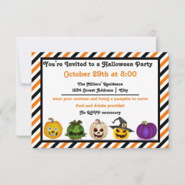 5 Jack o Lantern - 3x5 Halloween Party Invitation Kaart