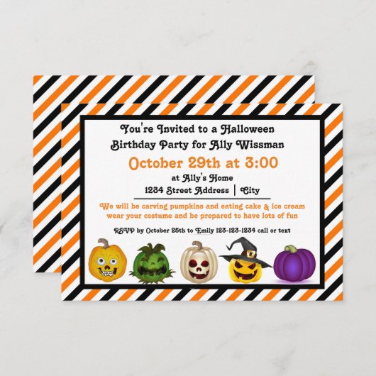 5 Jack o Lanterns - 3x5 Verjaardag Uitnodiging (Voorkant / Achterkant)