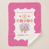 5-jarig jubileum bloemen voor altijd roze sherpa deken (Voorkant)