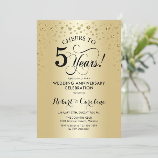 5-jarig jubileum - Goud Zwart Kaart (Staand voorkant)