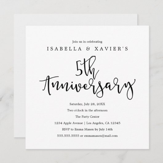 5-jarig jubileum | Uitnodiging voor het feest (Voorkant / Achterkant)