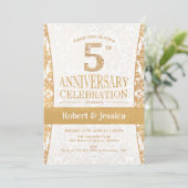 5-jarig jubileumfeest - Goud Wit Kaart (Staand voorkant)