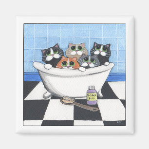 5 Katten die een bad nemen - kattenmagneet Magneet