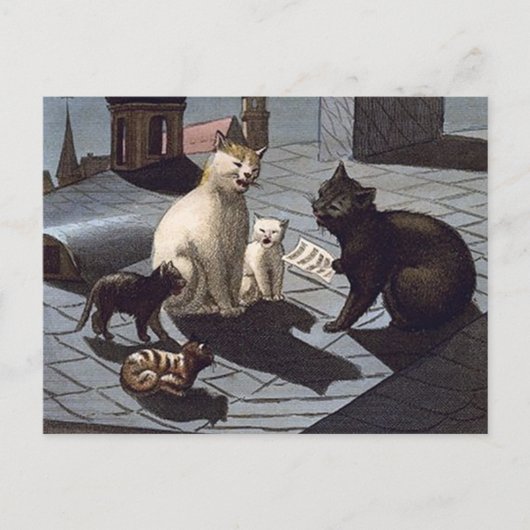 5 Katten met muziekvel zingend 's nachts op een da Briefkaart (Voorkant)