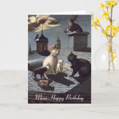 5 Katten zingen op een dak bij nacht verjaardagska Kaart (Gele Bloem)