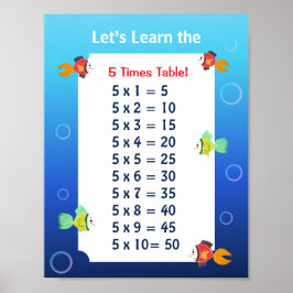 5 Keer Tafel Poster voor Kinderen | Oceaan Wiskund