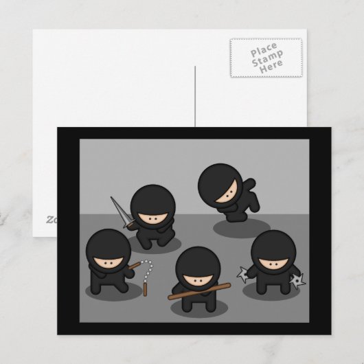 5 Kleine ninja's Briefkaart (Voorkant / Achterkant)