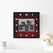 5 Kleine ninja's die met wapens poseren Vierkante Klok (Huis)