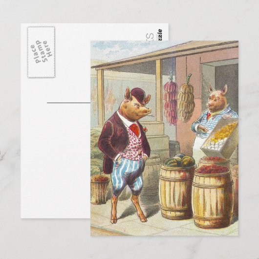 5 Kleine varkens: Op de markt Briefkaart (Voorkant / Achterkant)