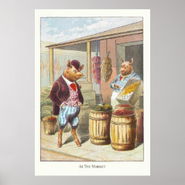 5 kleine varkens: op de markt poster