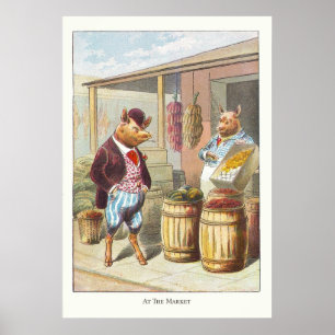 5 kleine varkens: op de markt poster