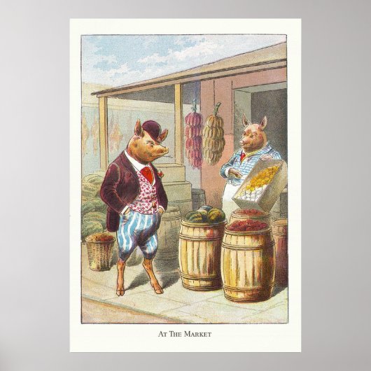 5 kleine varkens: op de markt poster (Voorkant)