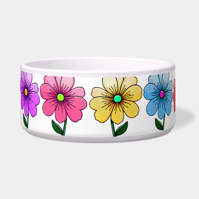 5 Kleur Bloemen Design Pet Bowl Voerbakje (Voorkant)