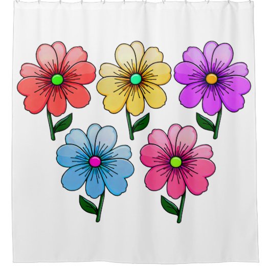 5 kleuren bloemen ontwerp douchegordijn (Voorkant)