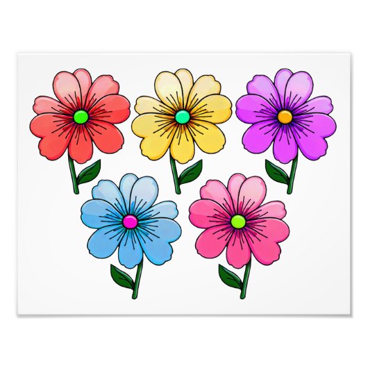 5 kleuren bloemen ontwerp foto afdruk (Voorkant)