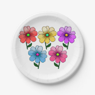 5 kleuren bloemen ontwerp papieren bordje