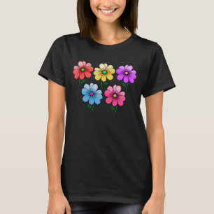 5 kleuren bloemen ontwerp t-shirt