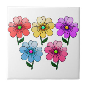 5 kleuren bloemen ontwerp tegeltje