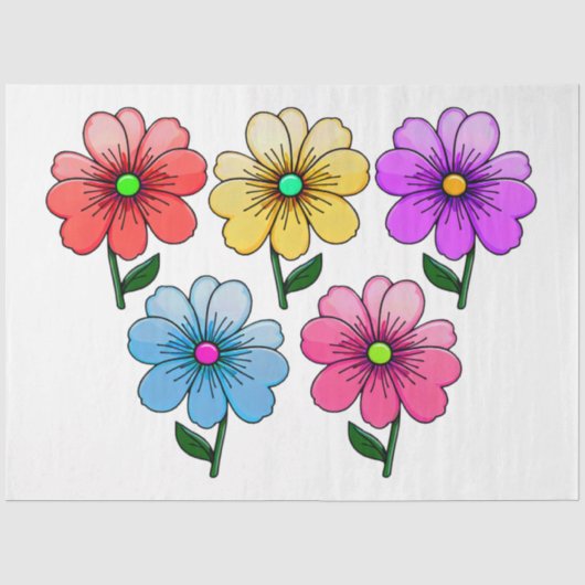 5 kleuren bloemen ontwerp tissuepapier (Voorkant)