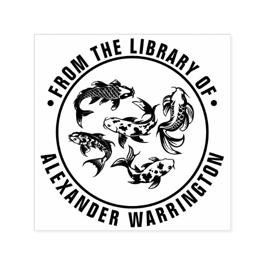 5 Koi Vissen Karp Bibliotheek Boek Naam Zelfinktende Stempel (Design)