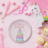 5 Layer Modern Girly Birthday Cake en Confetti Papieren Bordje (Feest)