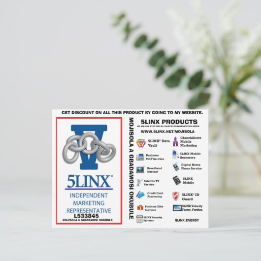 5 linx logo van mojisola een gbadamosi okubule age briefkaart (Staand voorkant)