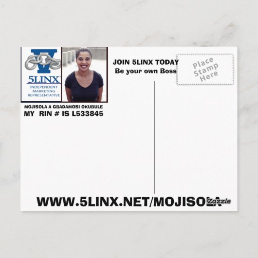 5 linx logo van mojisola een gbadamosi okubule age briefkaart (Achterkant)