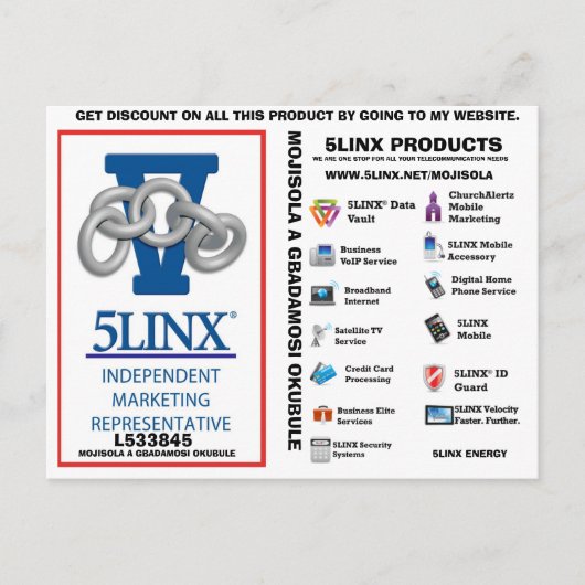 5 linx logo van mojisola een gbadamosi okubule age briefkaart (Voorkant)