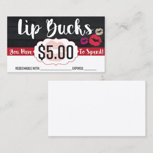 $5 Lip Bucks Kortingskaartje (Voorkant / Achterkant)