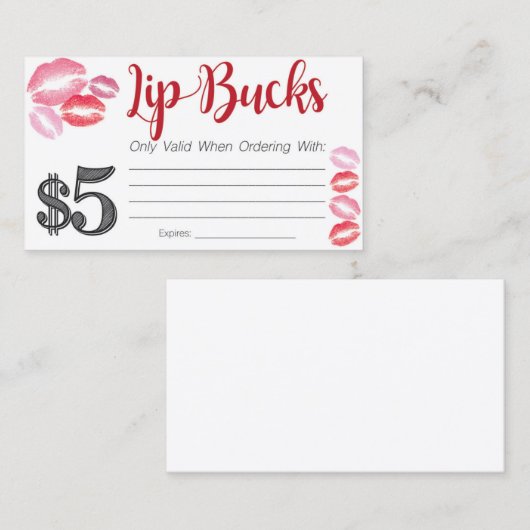 $5 Lip Bucks Kortingskaartje (Voorkant / Achterkant)