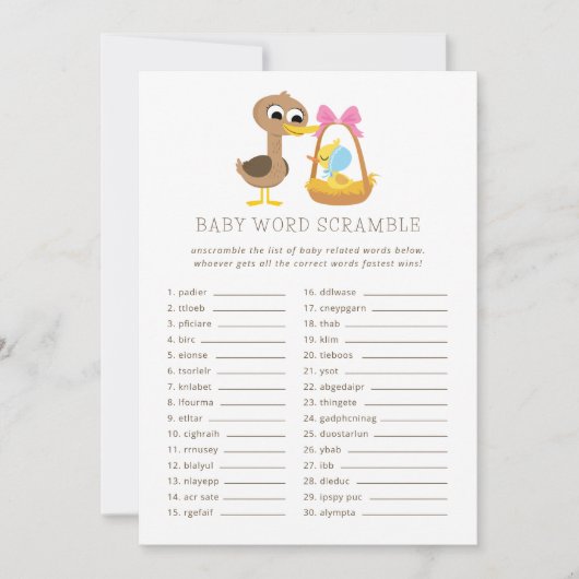 5 Little Ducks Baby Trivia | Word Scramble Kaart (Voorkant)