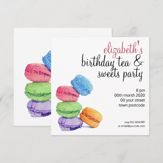 5 Macarons aanpasbare Birthday-uitnodiging Kaart (Voorkant / Achterkant)