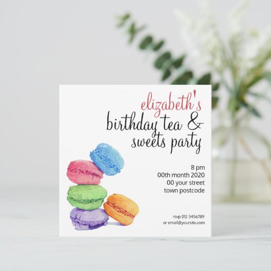 5 Macarons aanpasbare Birthday-uitnodiging Kaart (Staand voorkant)