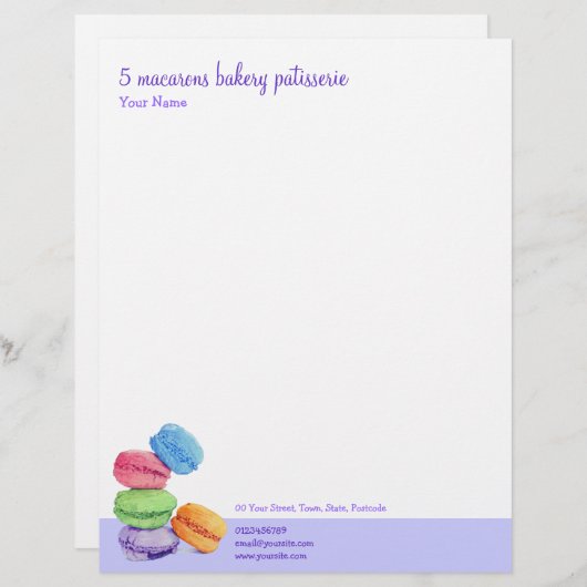 5 Macarons Bakery Letterhead Persoonlijk Briefhoofd (Voorkant / Achterkant)