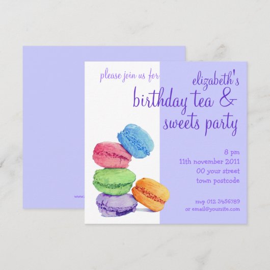 5 Macarons Birthday Uitnodiging (Voorkant / Achterkant)