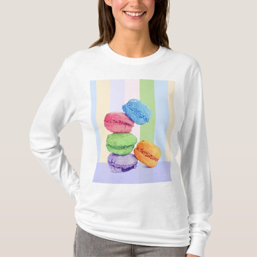 5 Macarons strepen Dames T-shirt (Voorkant)