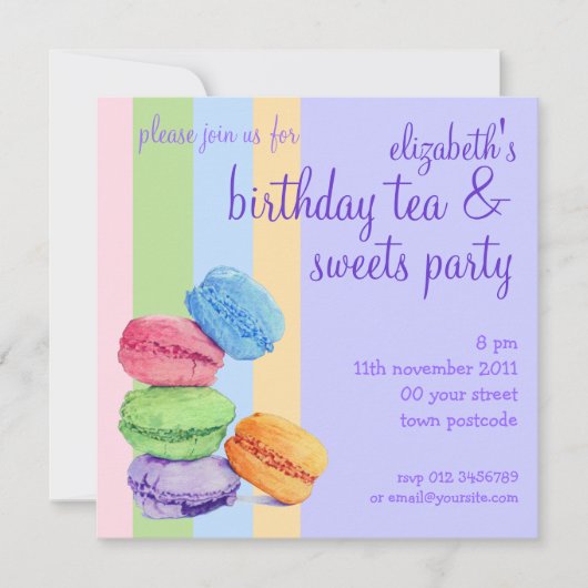 5 Macarons stripes Birthday Invitation Kaart (Voorkant)